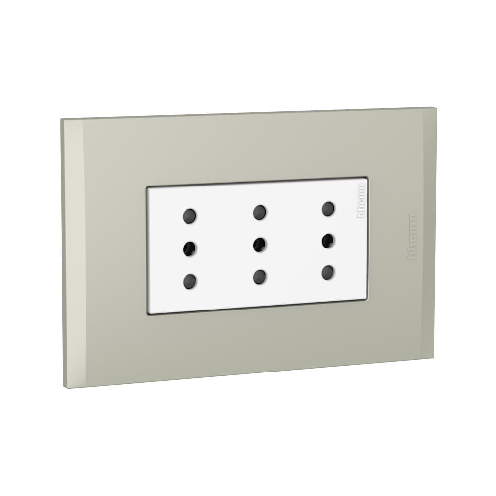 TOMACORRIENTE TRIPLEX 3 EN LINEA BLANCO 2P+T 10A 250V C/PLACA TERRA MODUS4 AH2113E3BTI