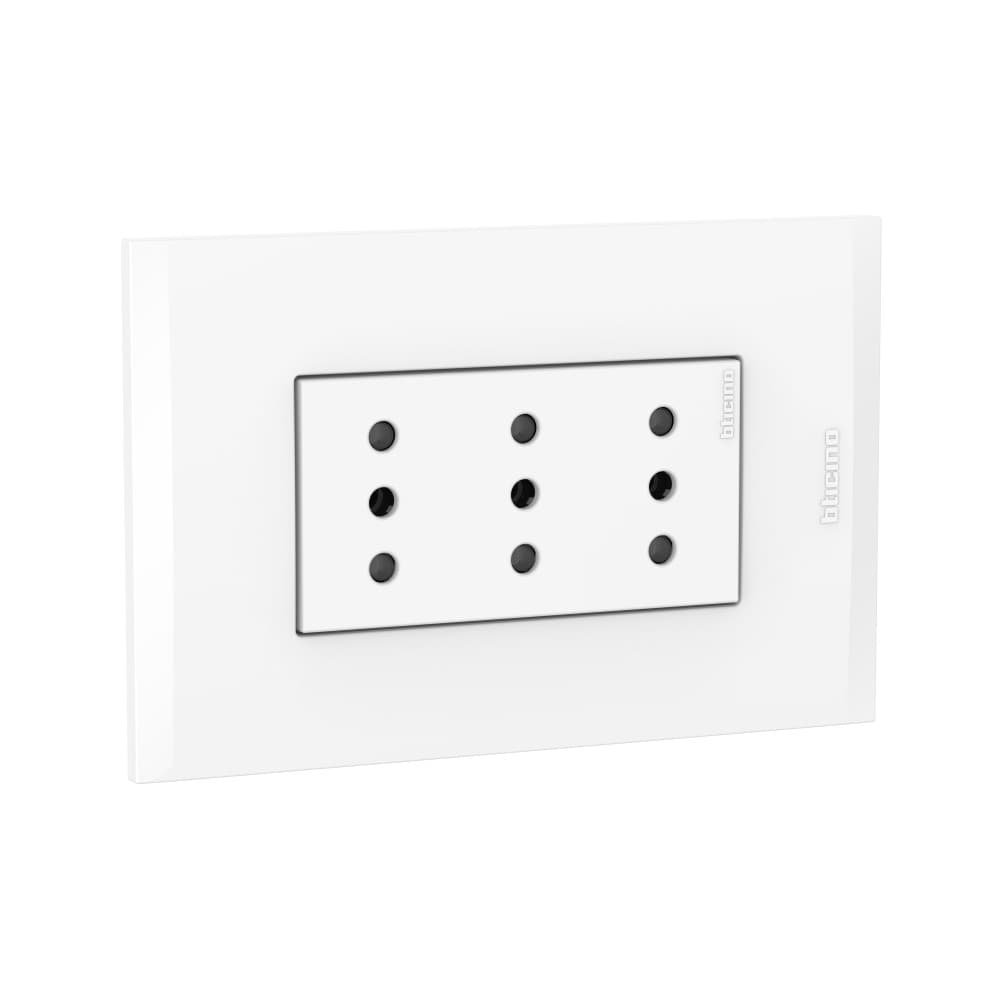 TOMACORRIENTE TRIPLEX 3 EN LINEA BLANCO 2P+T 10A 250V C/PLACA BLANCA MODUS4 AH2113E3B