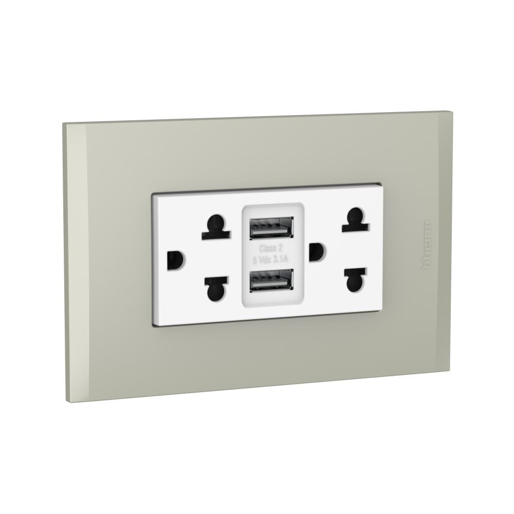 TOMACORRIENTE DUPLEX UNIVERSAL+2 USB TIPO A BLANCO 2P+T 16A 250V C/PLACA TERRA MODUS4 AH2375USBEBTI