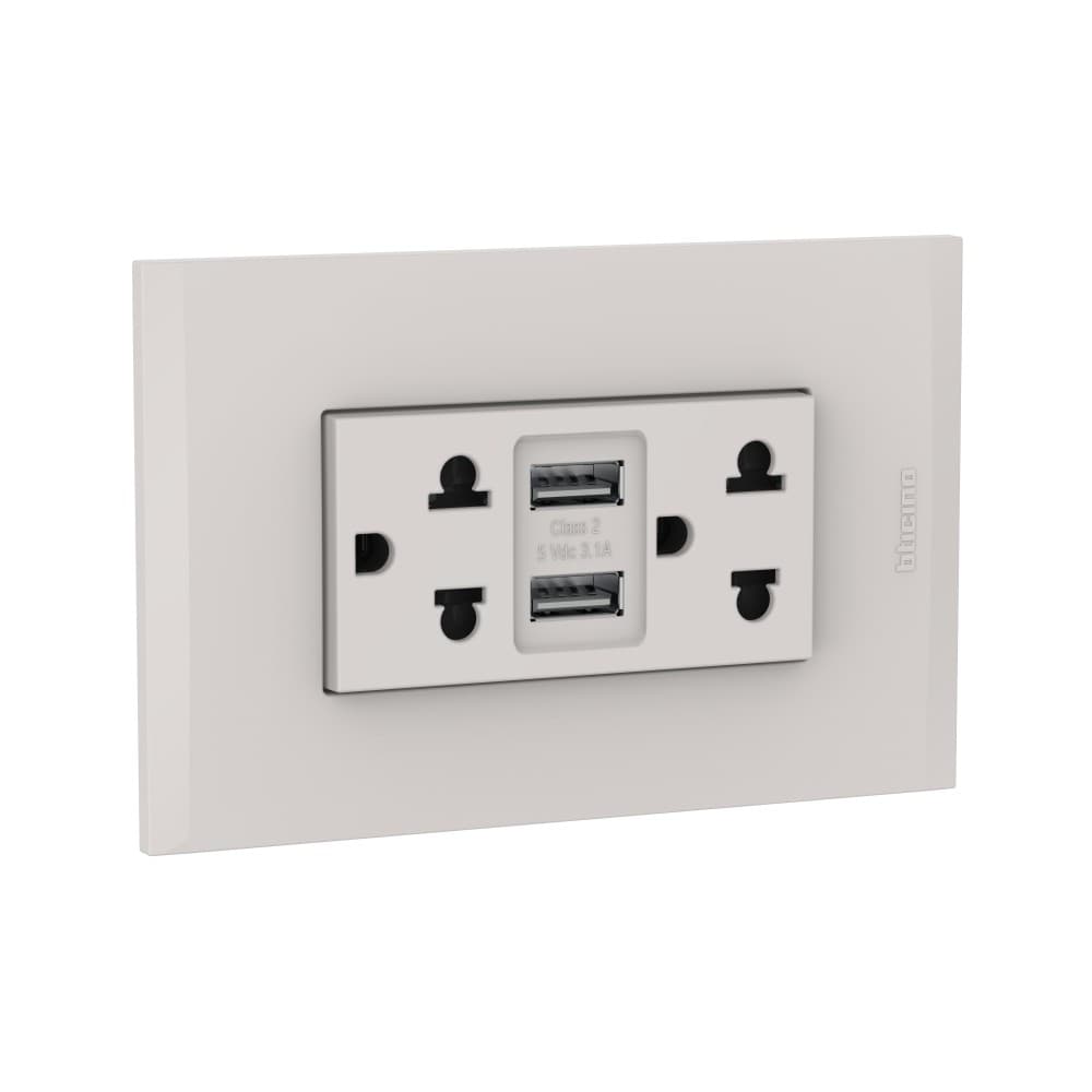 TOMACORRIENTE DUPLEX UNIVERSAL+2 USB TIPO A ARENA 2P+T 16A 250V C/PLACA ARENA MODUS4 AH2375USBEH