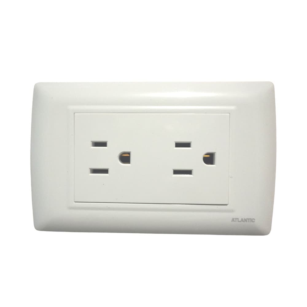 TOMACORRIENTE DOBLE AMERICANO BLANCO 2P+T 16A 250V PLACA BLANCA LP105/2