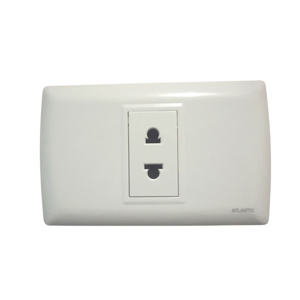 TOMACORRIENTE SIMPLE UNIVERSAL BLANCO 2P 16A 250V PLACA BLANCA LP112