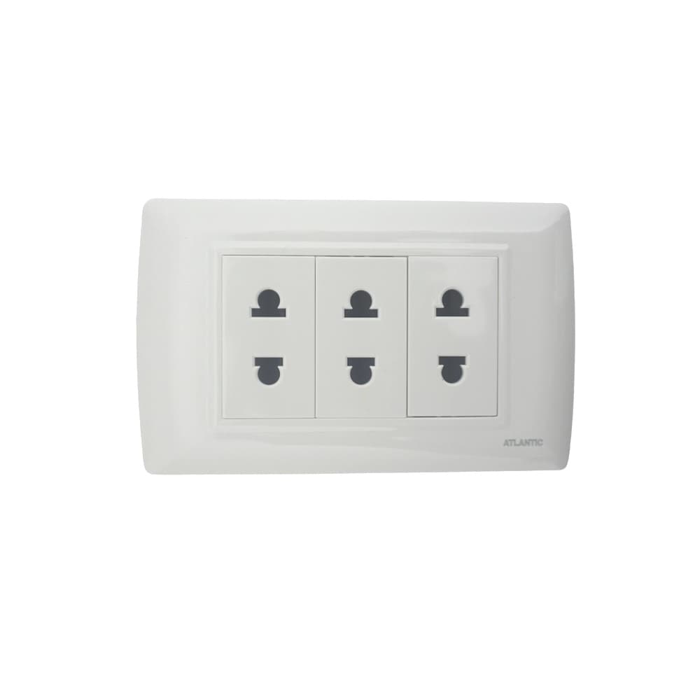 TOMACORRIENTE TRIPLE UNIVERSAL BLANCO 2P 16A 250V PLACA BLANCA LP112/3
