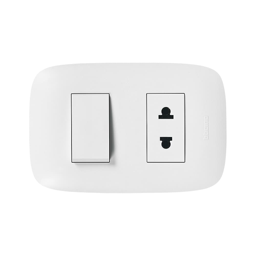 INTERRUP UNIP +TOMACORRIENTE UNIVERSAL 10A 250V BLANCA PLACA BLANCA DOMINO SENCIA AP1230