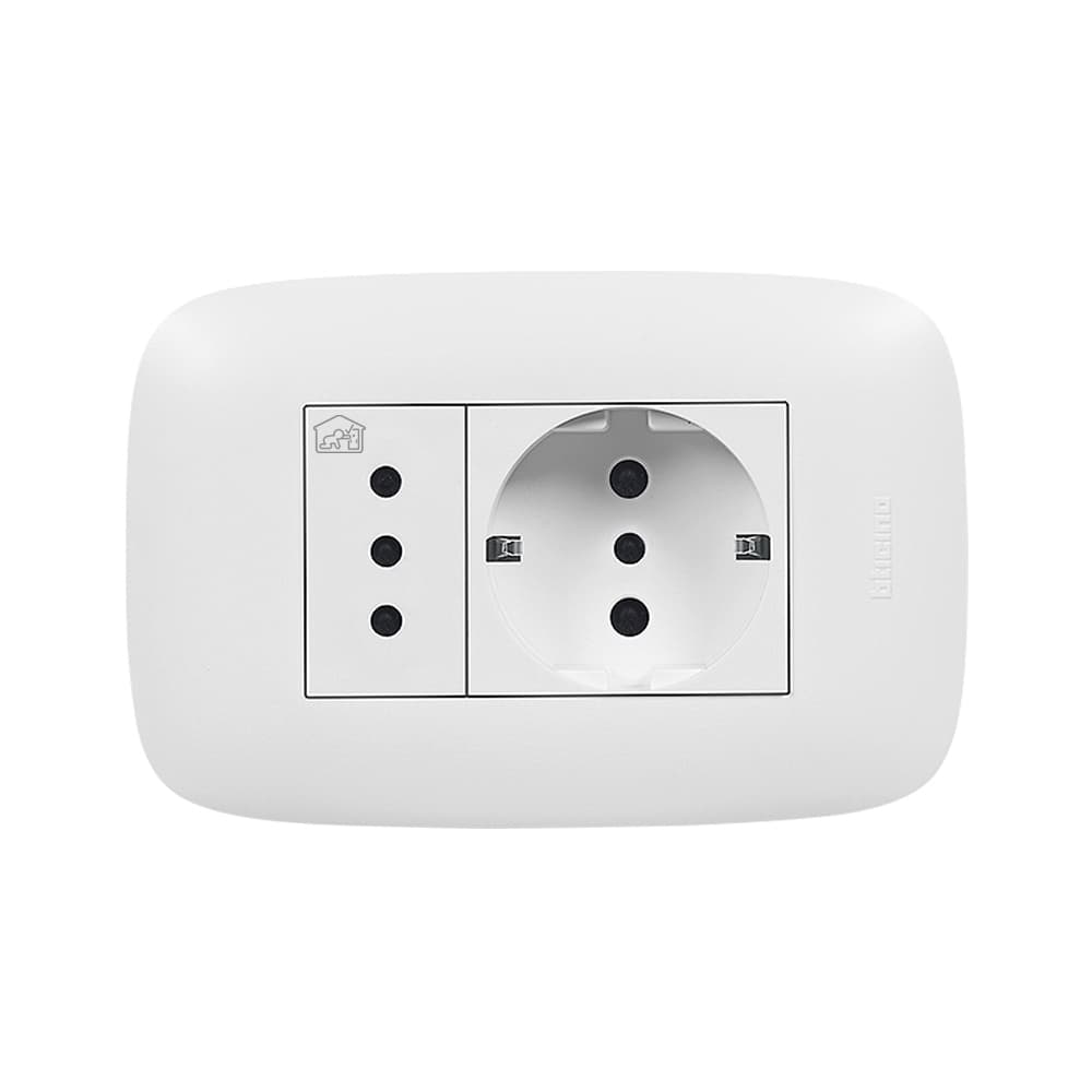 TOMACORRIENTE DOBLE SHUKO/3LINEA BLANCO 2P+T 10/16A 250V PLACA BLANCA DOMINO SENCIA AP1243
