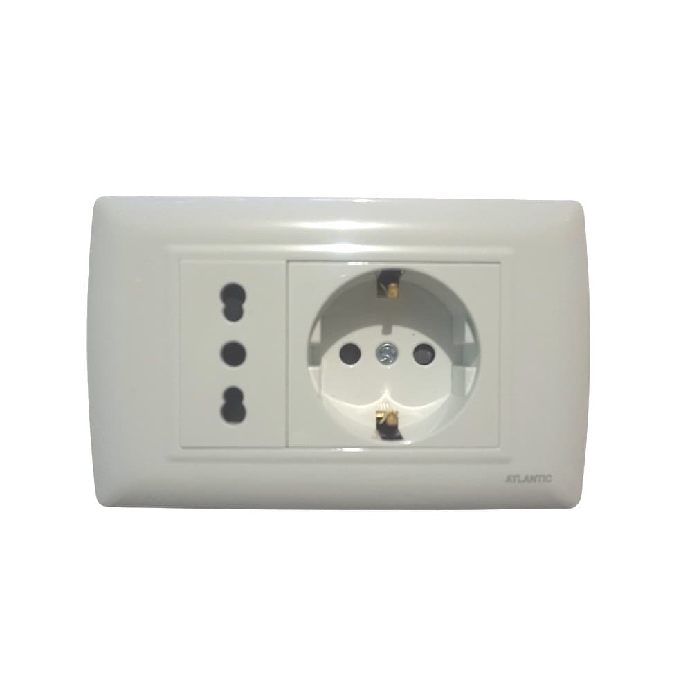 TOMACORRIENTE DOBLE SHUKO/3LINEA BLANCO 2P+T 16A 250V PLACA BLANCA SCHUKO LP1062