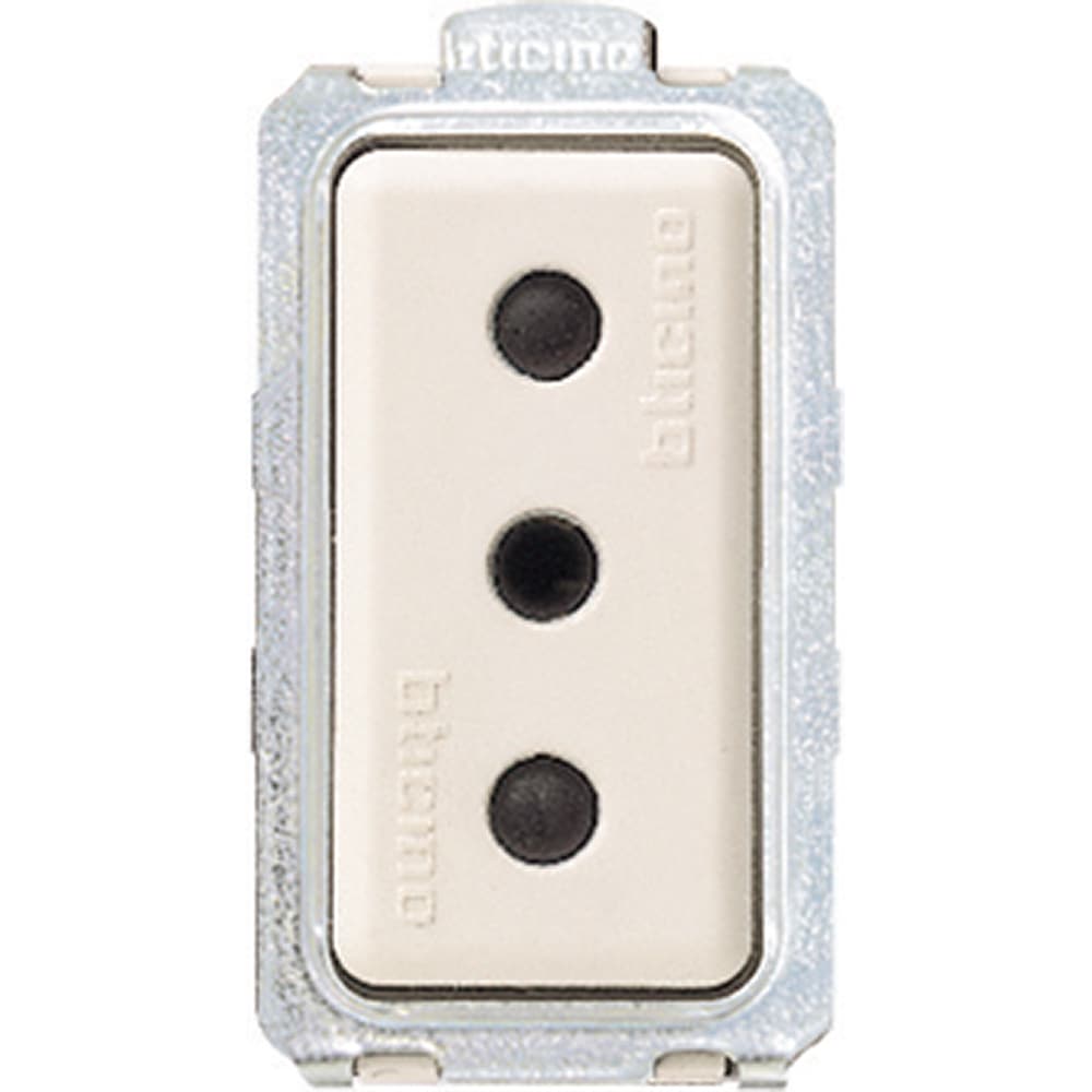 DADO TOMACORRIENTE 3 EN LINEA 1 MOD MARFIL 2P+T 10A 250V MAGIC 5113