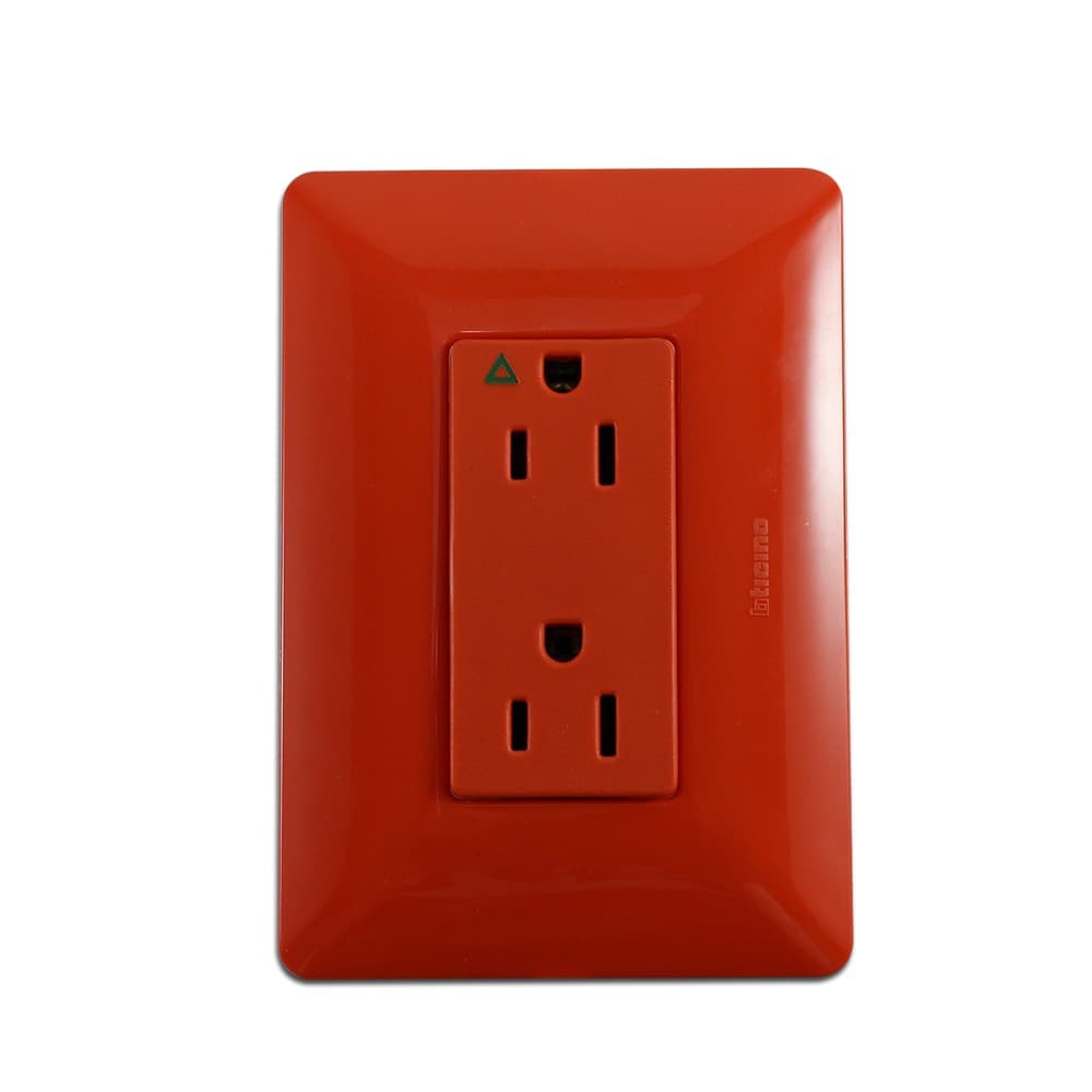 TOMACORRIENTE DOBLE AMERICANO NARANJA 2P+T 15A 250V PLACA NARANJA MATIX AM5028IGR