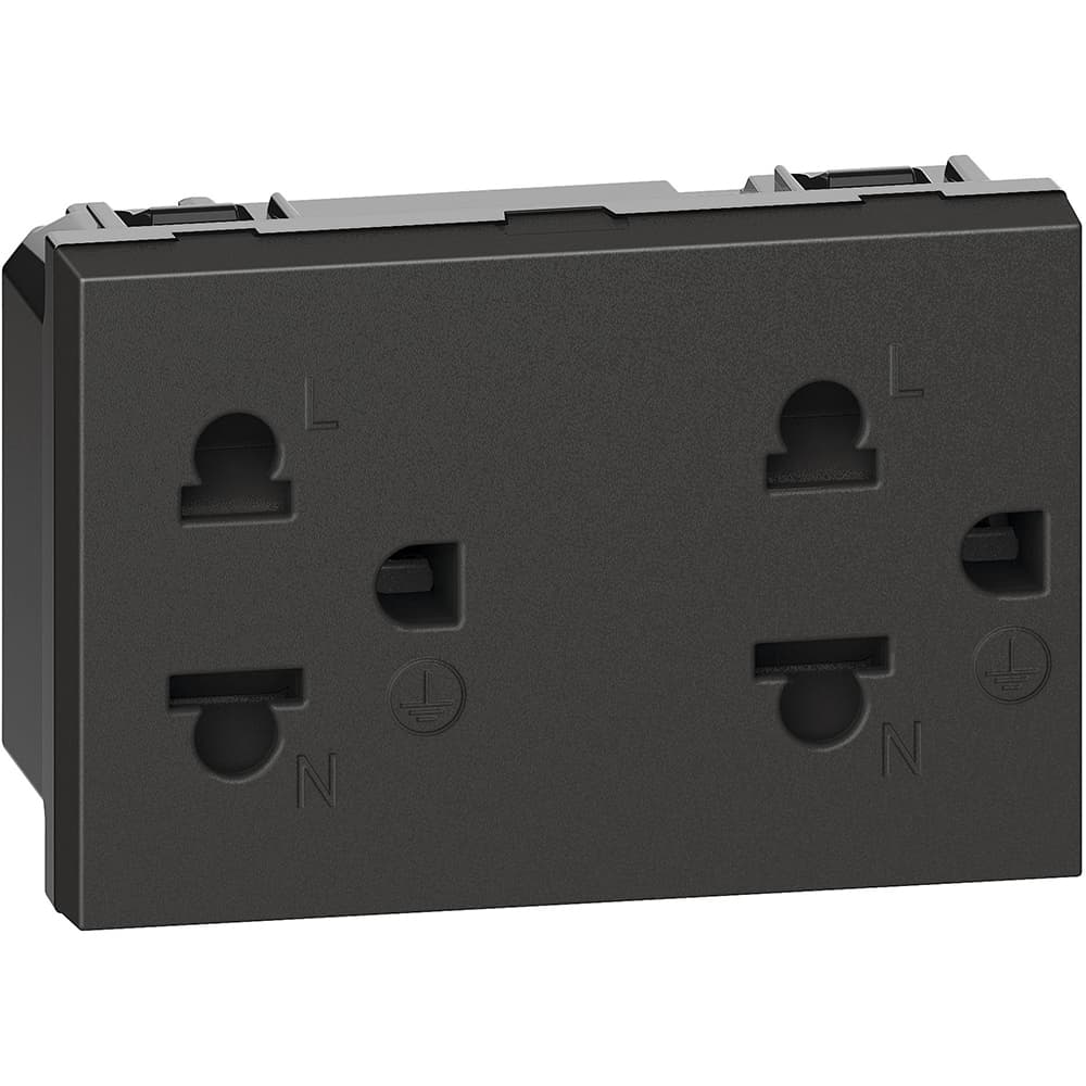DADO TOMACORRIENTE UNIVERSAL DOBLE 3 MOD NEGRO 2P+T 16A 127/250V LIVING NOW KG4185