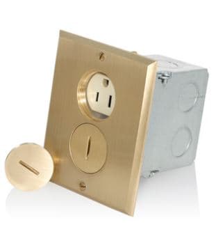CAJA TOMACORRIENTE PISO EMPOTRABLE 2 MOD MARFIL NEMA 5-15R 25249-FBA