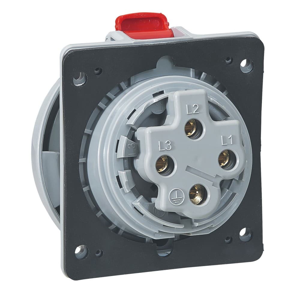 TOMA INDUSTRIAL EMPOTRADO 3P+T 32A 380/415VAC ROJO 6H IP67 555488