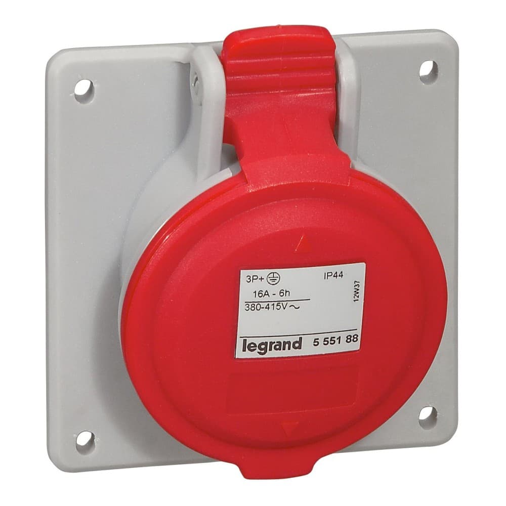 TOMA INDUSTRIAL EMPOTRADO 3P+T 16A 380/415VAC ROJO 6H IP44 555188