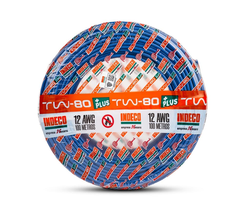 CONDUCTOR ELECTRICO CABLEADO 750V PVC 12AWG AZUL TW-80 + PLUS