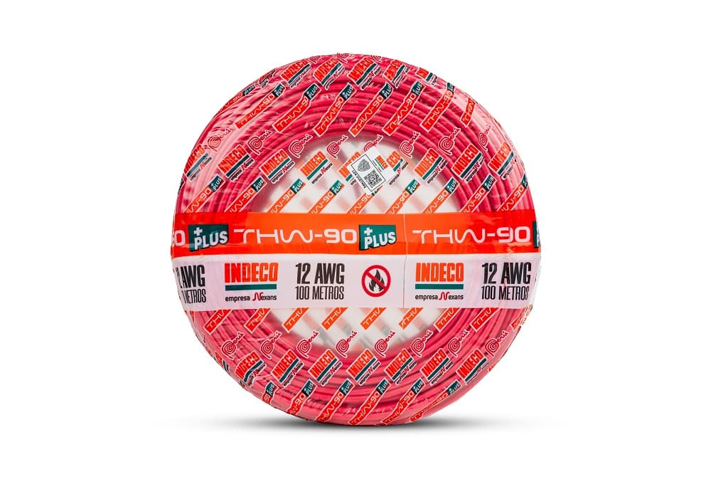CONDUCTOR ELECTRICO CABLEADO 750V PVC 12AWG ROJO THW-90 + PLUS