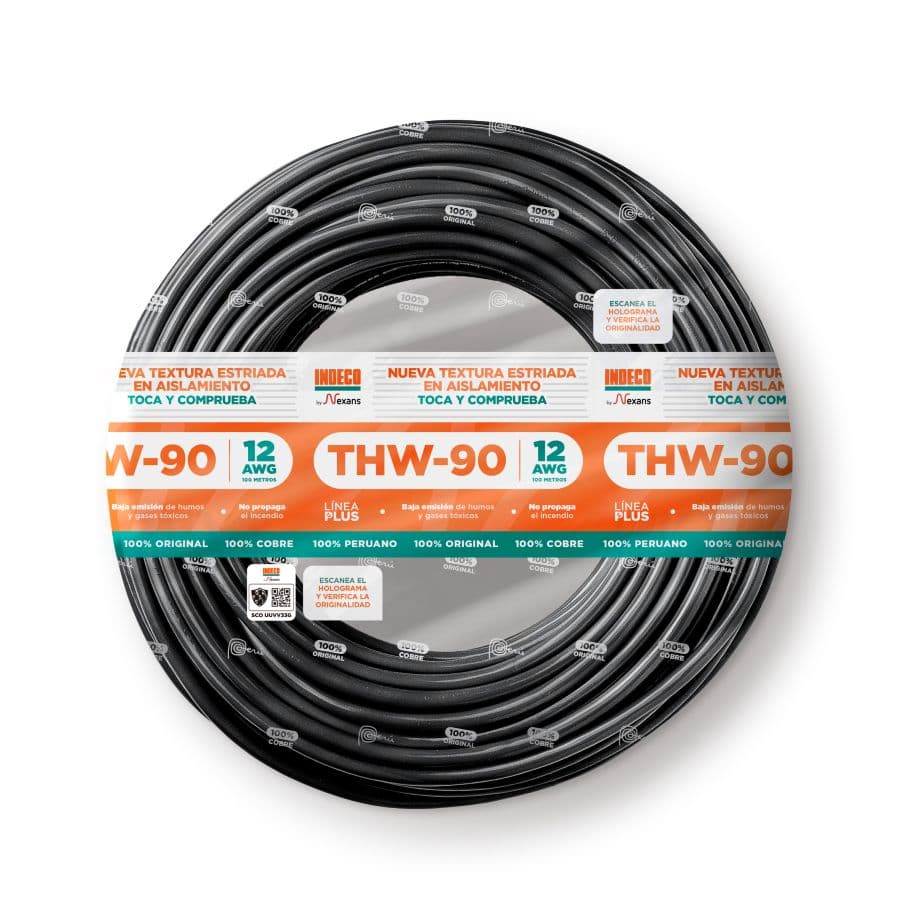 CONDUCTOR ELECTRICO ESTRIADO 750V PVC 12AWG NEGRO THW-90 + PLUS