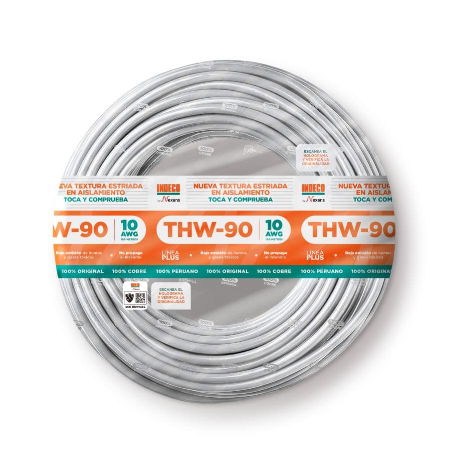 CONDUCTOR ELECTRICO ESTRIADO 750V PVC 10AWG BLANCO THW-90 + PLUS