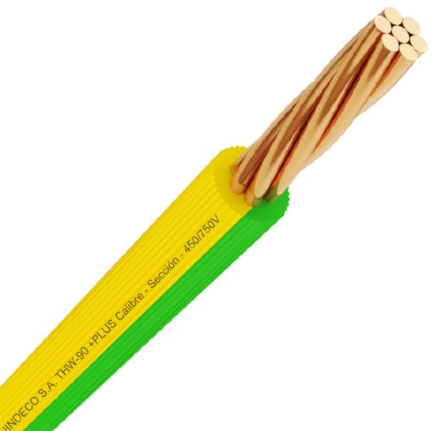 CONDUCTOR ELECTRICO ESTRIADO 750V PVC 10AWG AMAR/VERDE THW-90 + PLUS