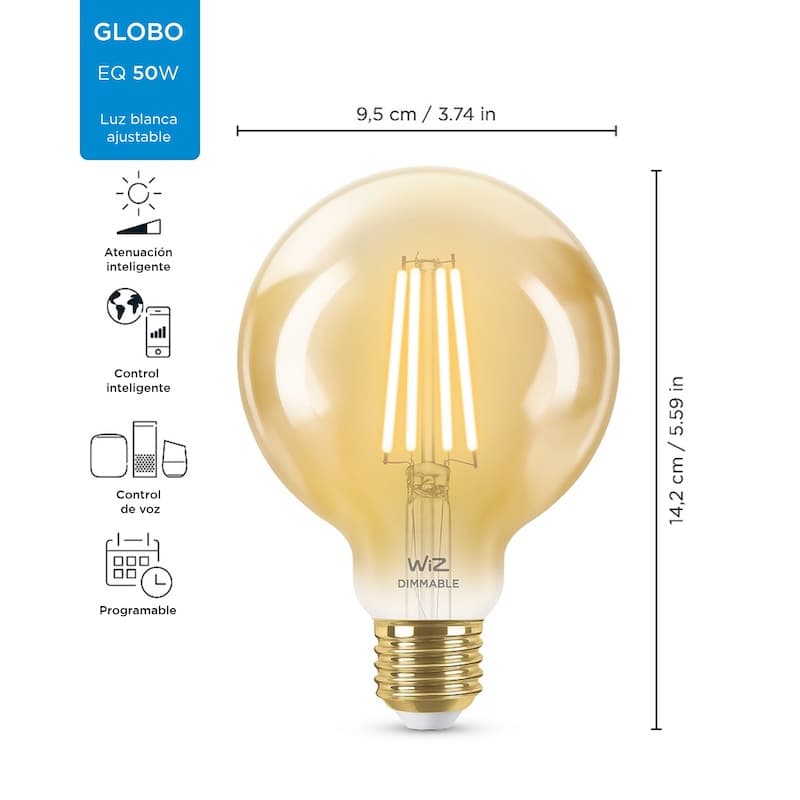 LAMPARA LED INTELIGENTE G95 6.9W 2200K 220-240V E27 GLOBO WIZ WIFI