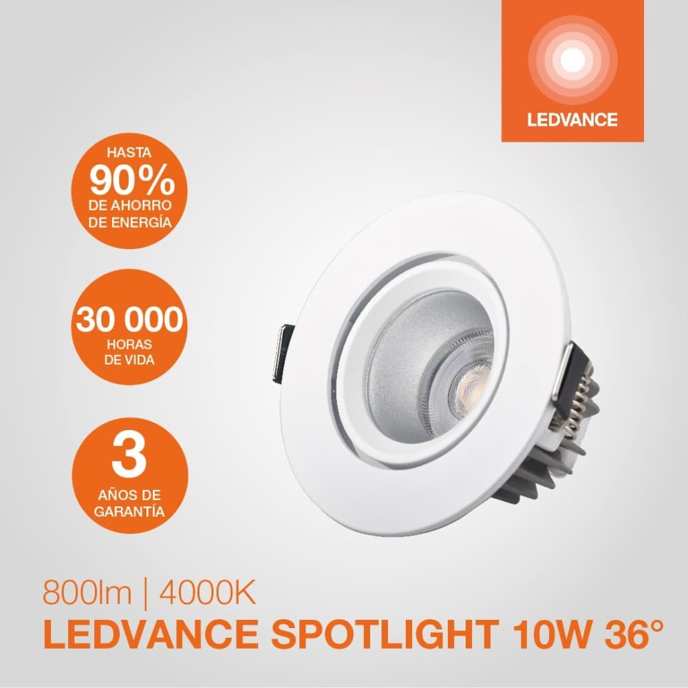 LUMINARIA LED SPOT CIRCUL 10W 100-277V 4000K IP20 EMPOT 800LM BL 36° SPOTLIGHT G2