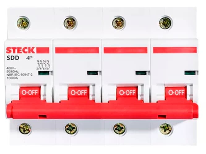 INTERRUPTOR AUT TERMOMAG P/RIEL 3P+N 80A 230/400V 10KA SDD4C80