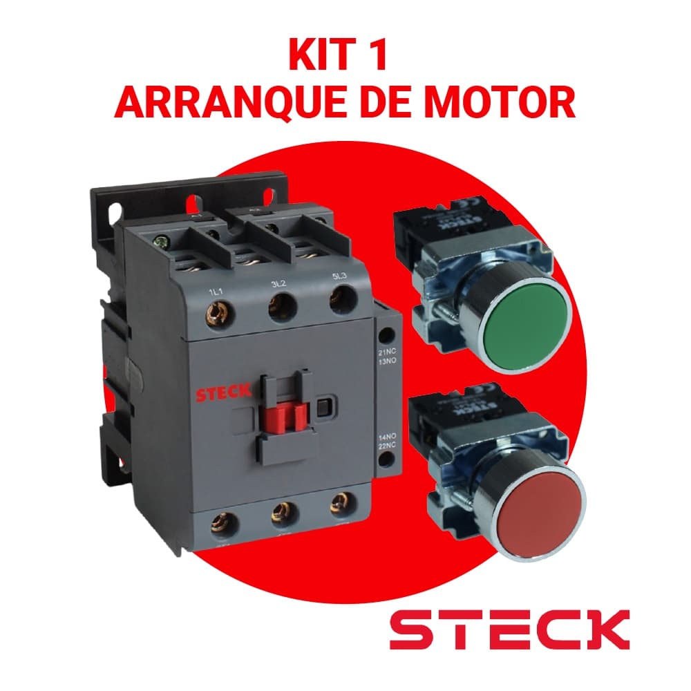 Kit1: CONTACTOR 3P 25A AC3 220V 1NA SK125A10M + PULS VERDE 1NA SLMRN210+ PULS ROJO 1NC SLMRN101