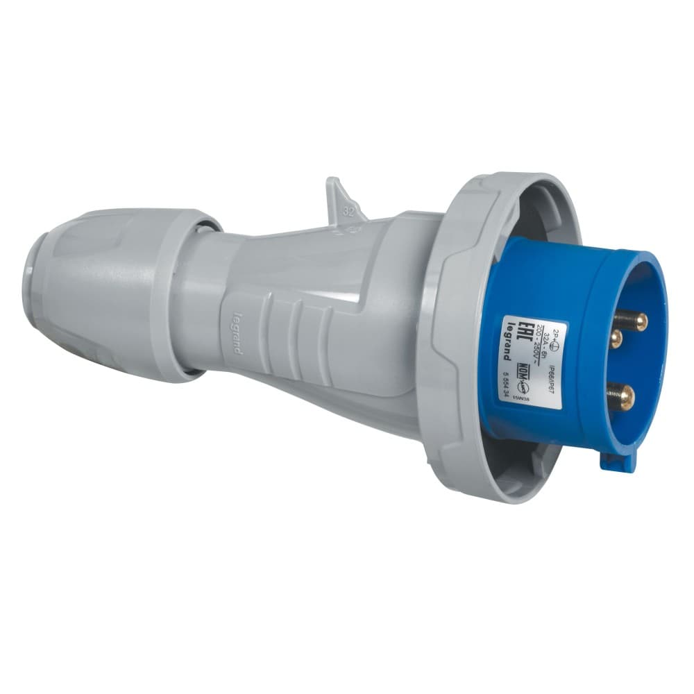ENCHUFE IND AEREO 2P+T 32A 200/250VAC AZUL 6H IP67 555434