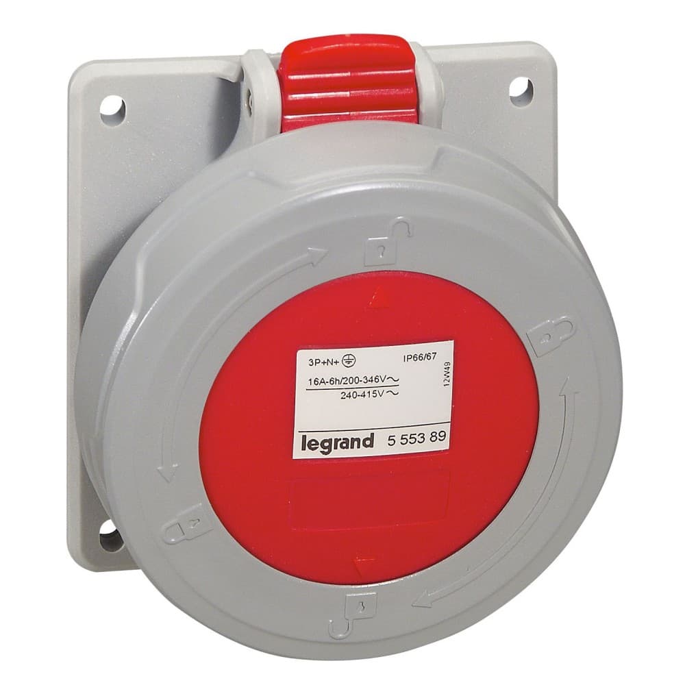 TOMA INDUSTRIAL EMPOTRADO 3P+N+T 16A 380/415VAC ROJO 6H IP67 555389