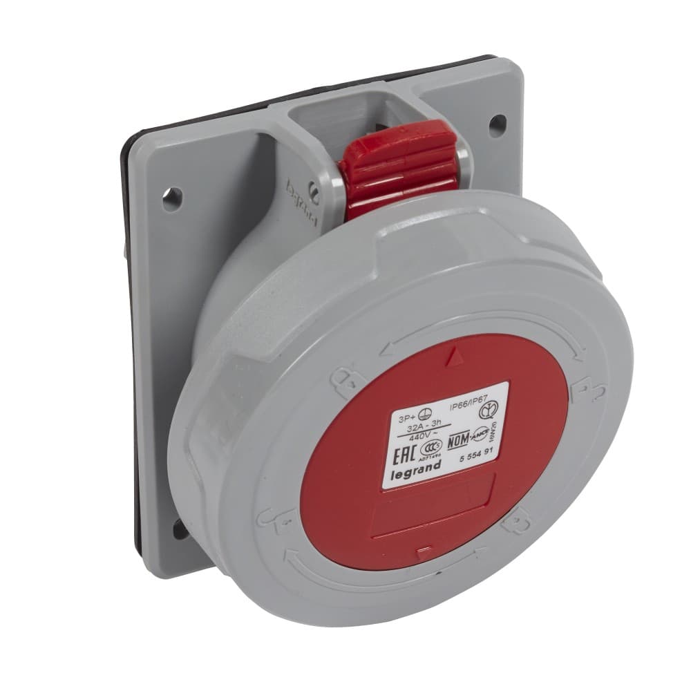 TOMA INDUSTRIAL EMPOTRADO 3P+T 32A 380/415V ROJO IP67 555491