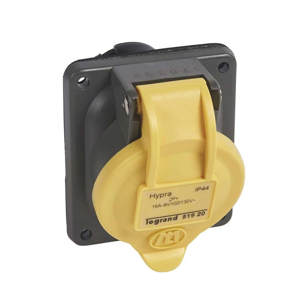 TOMA INDUSTRIAL EMPOTRADO 2P+T 16A 130VAC AMARILLO 4H IP44 51920