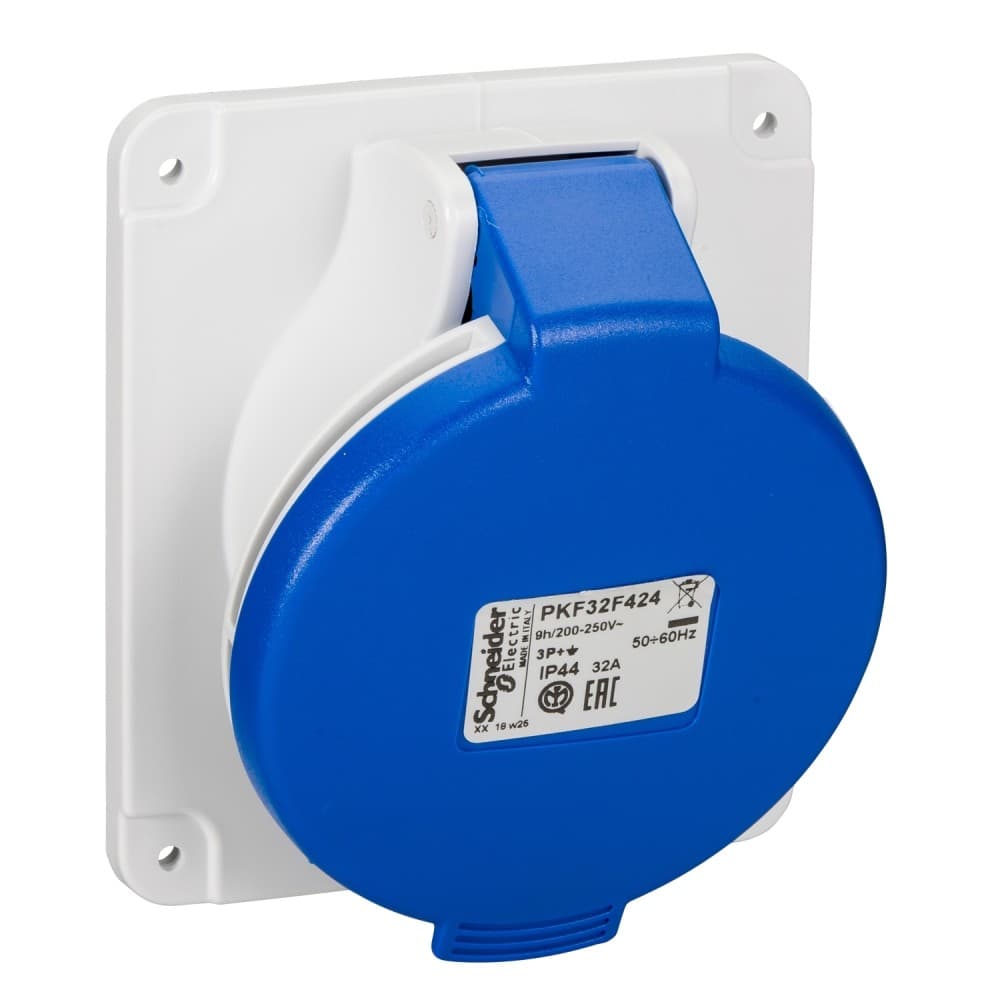 TOMA INDUSTRIAL EMPOTRABLE INCLINADA 32AMP 3P+T IP44 200-250VAC AZUL PKF32F424